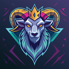 Regal Goat King Logo - Majestic Crowned Goat with Intricate Details
