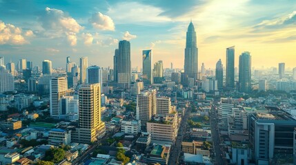 Obraz premium Urban skyline overview bangkok cityscape photography evening atmosphere aerial view modern architecture