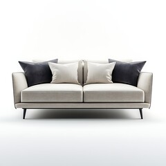 Fototapeta premium Modern Comfort: A sleek and modern sofa, adorned with plush cushions, embodies minimalist elegance and comfort. 