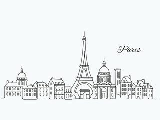 Naklejka premium Linear panorama of the city of Paris in France. skyscrapers and modern architecture. vector illustration continuous line on a white background
