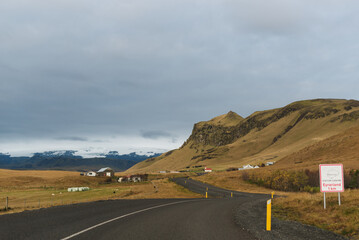 Scenic highway view of route to Vik in Southern Iceland