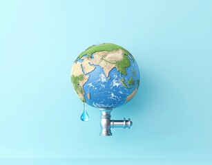 Naklejka premium Earth Globe with Faucet Illustrating Water Conservation Concept