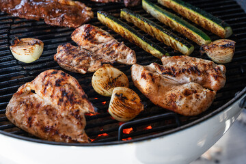 Grilled Chicken and Vegetables Over Hot Coals