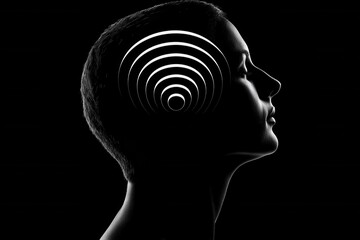 Profile of a Silhouetted Human Head with Radiating Sound Waves