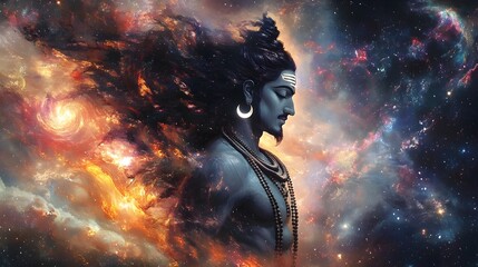 Obraz premium Shiva s Cosmic Dance A Vibrant Fusion of Hindu Mythology and Futuristic Abstraction