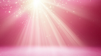 Obraz premium ピンクとゴールドの輝く光ときらめく星の幻想的な背景キラキラライトアップ