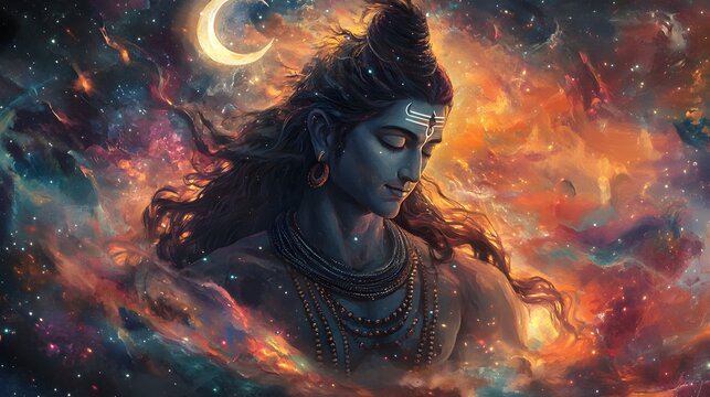 Shiva the Cosmic Dancer Embodying Dynamic Power and Transformation in a Celestial Realm of Swirling Galaxies