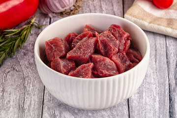 Raw beef meat cubes pieces