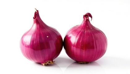 Fototapeta premium Two red onions, various angles, clean white setting, agriculture, food