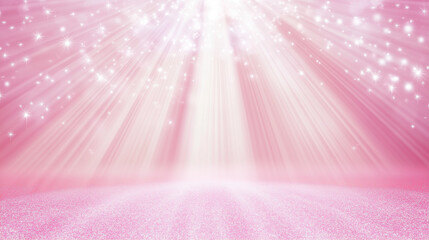 ピンクとゴールドの輝く光ときらめく星の幻想的な背景キラキラライトアップ