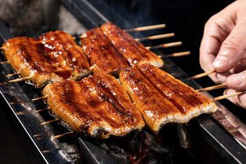 炭火で焼く鰻