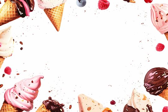 Vibrant ice cream cone frame template ideal for whimsical invitations and dessert promotions.