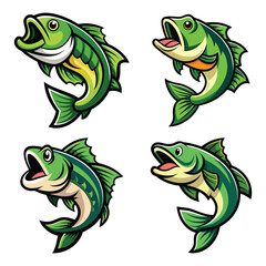 Cartoon Bass Fish Vector Illustrations