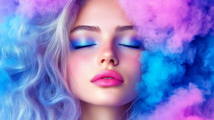 Fototapeta premium serene beauty with colorful hair and vibrant makeup