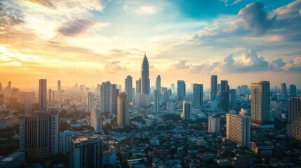 Fototapeta premium Urban sunset skyline cityscape photography evening aerial view architectural wonders