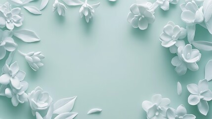 White floral blossoms delicately arranged on a soft aqua colored backdrop