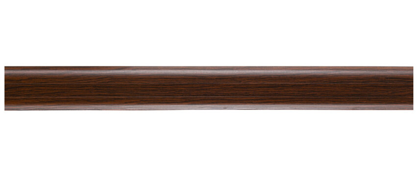 Plastic brown baseboard with imitation wood isolated on a transparent background. PNG.