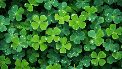 a lush carpet of clover leaves. The leaves, predominantly a vibrant green