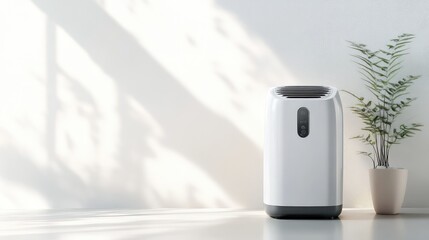 A compact dehumidifier with a sleek design, placed on a white background with negative space