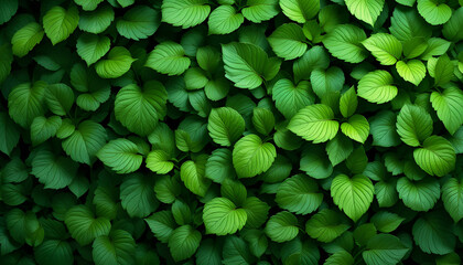 lush green leaves arranged in a dense pattern. The leaves vary in size and shape