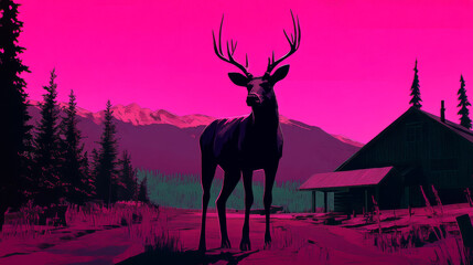 striking deer silhouette against vibrant pink sky