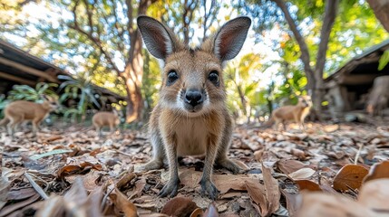 Cute Baby Kangaroo in Natural Habitat Surrounded by Greenery