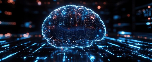 A brain is shown in a blue and red color scheme