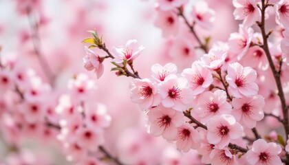 Obraz premium The pink cherry blossom tree, known for its delicate petals and soft color, blooms in the early days of spring