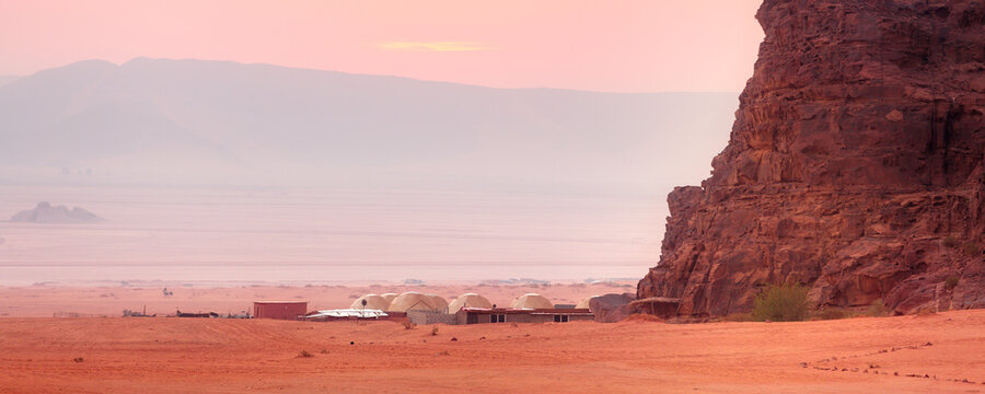 Jordan, Wadi Rum sunrise desert, camp tents