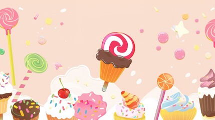 Indulge in a World of Adorable Delights with Cute Cartoon Candy and Dessert Backgrounds! These charming backdrops are a surefire way to add a touch of playfulness and sweetness to any project. Whether