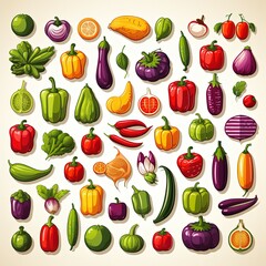 Fototapeta premium Mid-Century Modern Vegetables in Risograph Print Style
