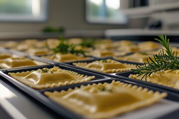 Fresh Homemade Ravioli on a Rustic Kitchen Surface Ready to Cook