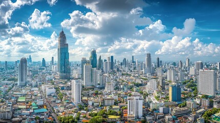 Obraz premium Stunning cityscape action overlooking bangkok thailand aerial view urban landscape vibrant atmosphere
