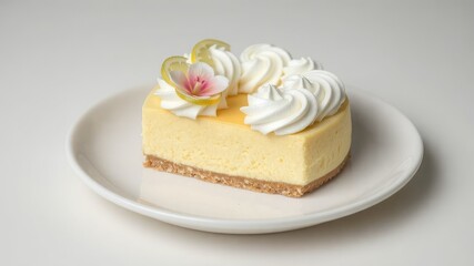 "Lemon Cheesecake with Dripping Lemon Curd and Whipped Cream – High-Resolution Dessert Photography"