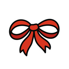 Coquette red bow of ribbon. Beautiful holiday decorative element, festive gift decor. Cute bowknot. Vector isolated clip art