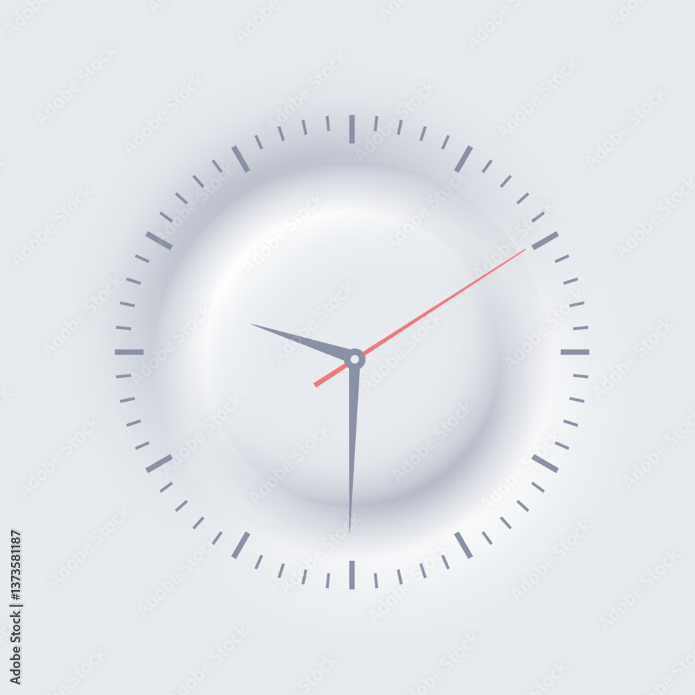 Poster minimal round wall clock with simple hour marks and modern design. elegant analog clock in neomorphi