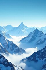 Obraz premium Snow-covered mountains fading into misty blue sky, mist, melt, mountains