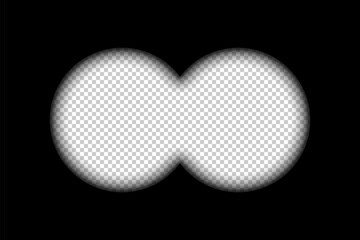 Binoculars viewfinder overlay on transparent background. Spy POV. Circular dual lens without crosshair marks. Military, hunting or spy optical instrument. Realistic vector illustration.