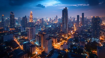Obraz premium City skyline at night bangkok urban landscape nighttime aerial view vibrant lights and architecture for seo impact
