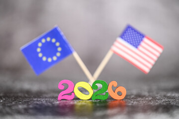 Fototapeta premium Pays drapeau politique année 2026 Etats Unis Europe