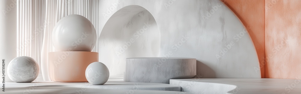 Poster Soft peach and gray geometric forms create a soothing atmosphere in modern design