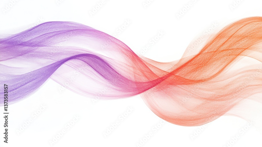 Poster Soft pastel coral pencil strokes create flowing arcs in a serene, abstract design on a white background