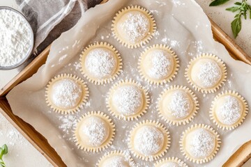 Freshly Made Pastry Dough with Flour Coating on Baking Tray