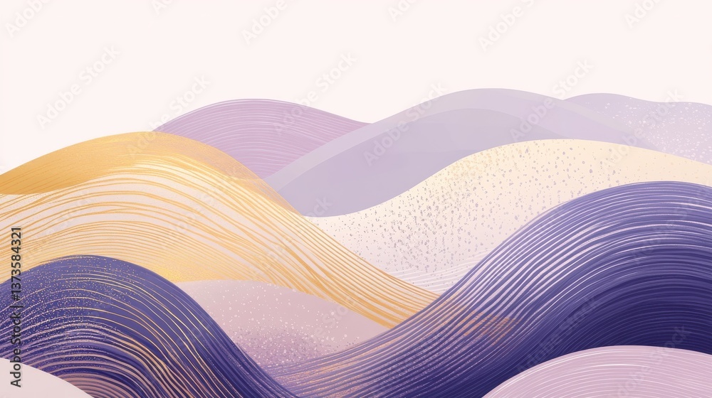 Poster Minimalist pencil strokes create a serene landscape with lavender arcs and gentle curves in soft hues