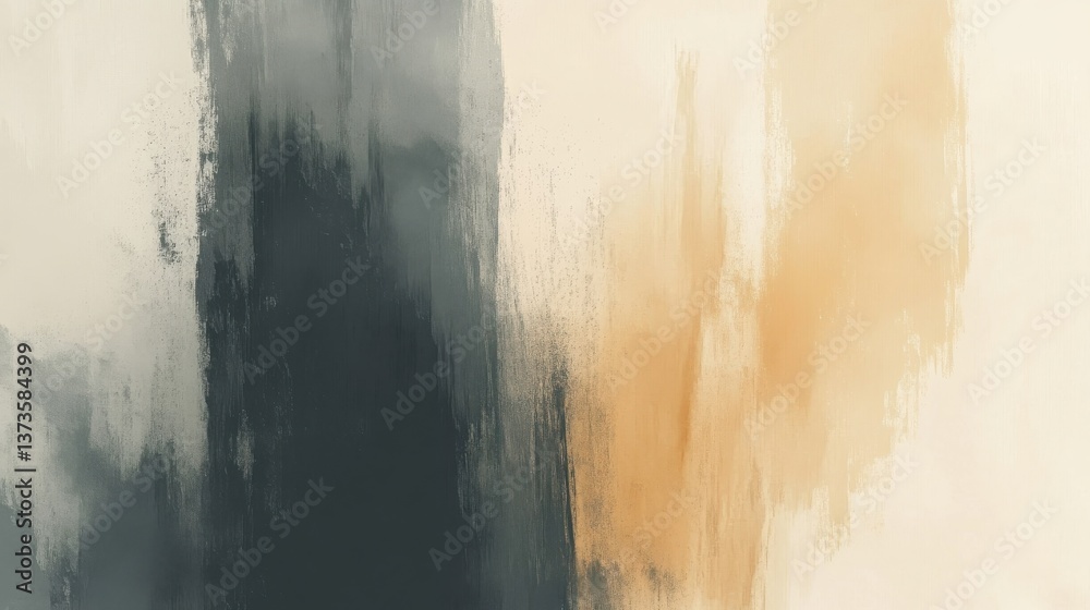 Poster Minimalist artwork with incomplete strokes in muted amber and soft gray tones