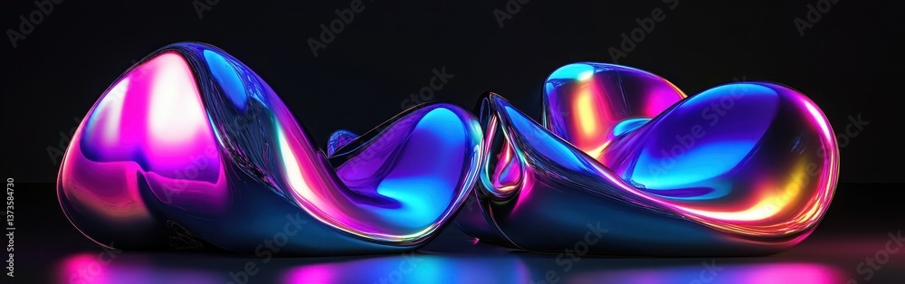 Fototapete futuristic design of iridescent chrome forms showcasing vibrant colors and smooth curves in an abstr