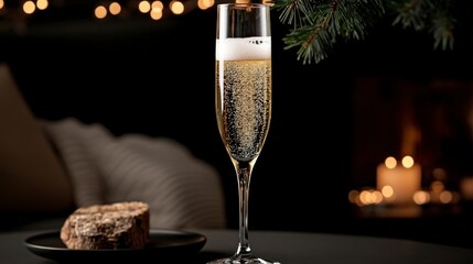Festive Champagne Flute  Sparkling Wine  Celebration  Cozy Night  Romantic Dinner