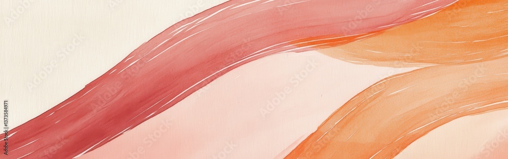 Poster Faint amber and coral strokes creating a soft abstract background with gentle curves and layers of color