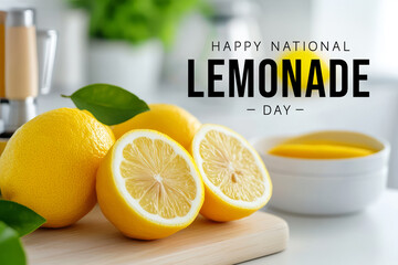 Fresh Lemons Ready to Celebrate National Lemonade Day with Juicy Citrus and Green Leaves