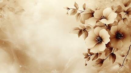 Sepia toned floral design featuring delicate blossoms and leaves